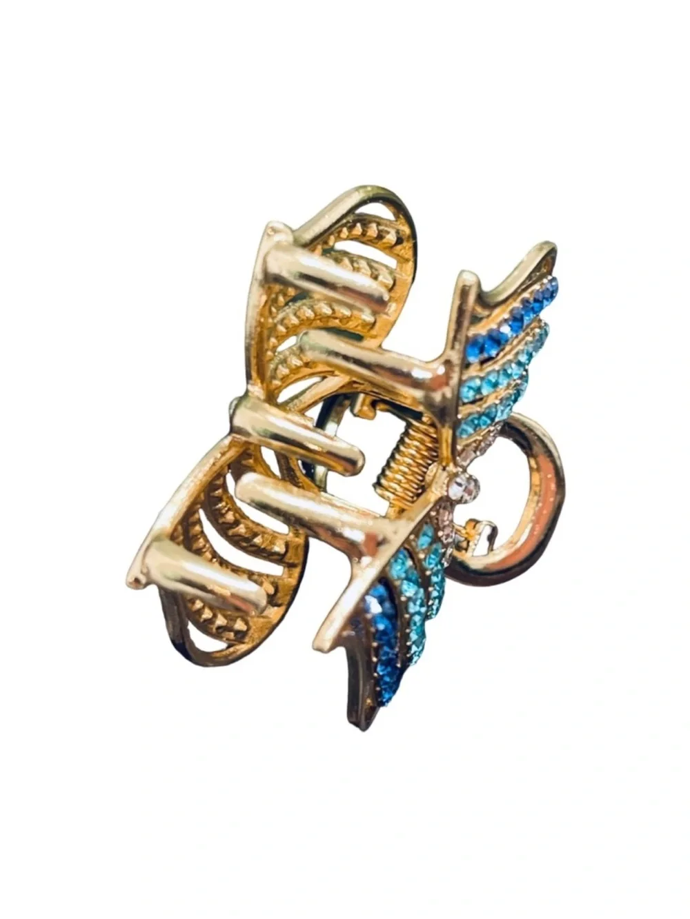 Sparkling Gold and Blue Crystal Butterfly Hair Clip 2.0”FINAL PRICE DROP